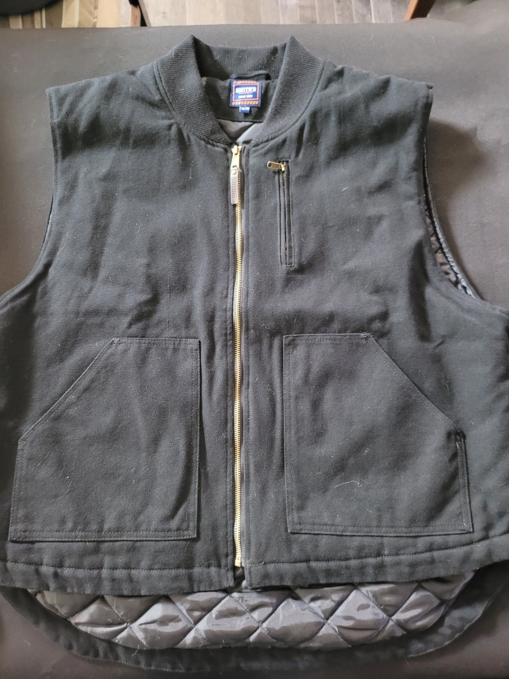 Smiths Black Quilted Work Vest with Zip Front